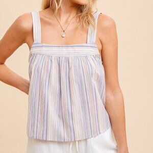 HEM & THREAD Multicolor Stripe Cotton Blend Tank | Square Neck Summer Top